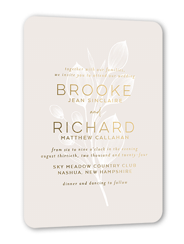 Novel Matrimony Wedding Invitation, Gold Foil, Grey, 5x7, Matte, Personalized Foil Cardstock, Rounded, Whisper Gray