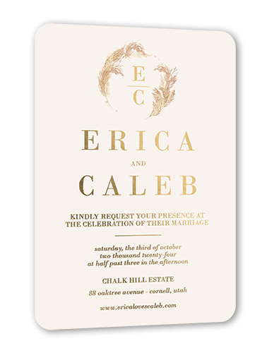Autumn Grass Wedding Invitation, Beige, Gold Foil, 5x7, Matte, Personalized Foil Cardstock, Rounded