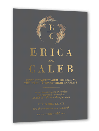 Autumn Grass Wedding Invitation, Gold Foil, Grey, 5x7, Matte, Personalized Foil Cardstock, Square, Burnt Ash