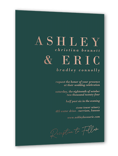 Elegant Formula Wedding Invitation, Rose Gold Foil, Green, 5x7, Matte, Personalized Foil Cardstock, Square