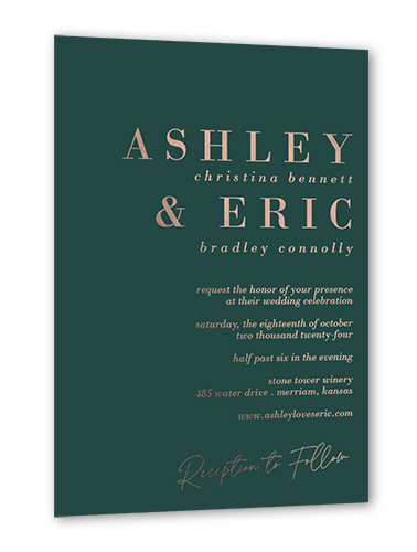 Elegant Formula Wedding Invitation, Green, Rose Gold Foil, 5x7, Matte, Personalized Foil Cardstock, Square, Seaweed