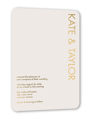 Softly Together Wedding Invitation, Grey, Gold Foil, 5x7, Matte, Personalized Foil Cardstock, Rounded