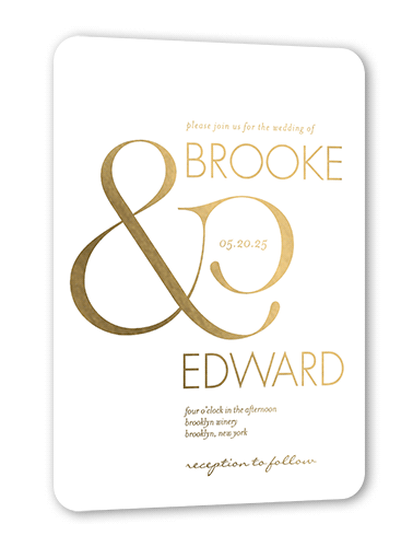 Ampersand Accent Wedding Invitation, Gold Foil, White, 5x7, Matte, Personalized Foil Cardstock, Rounded