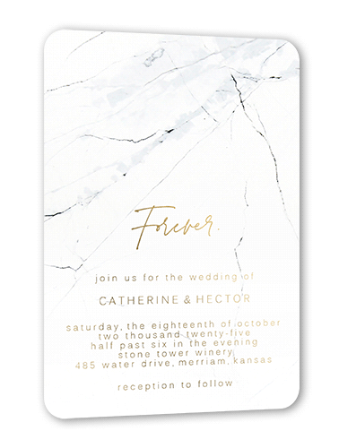 Married Marble Wedding Invitation, White, Gold Foil, 5x7, Matte, Personalized Foil Cardstock, Rounded, White