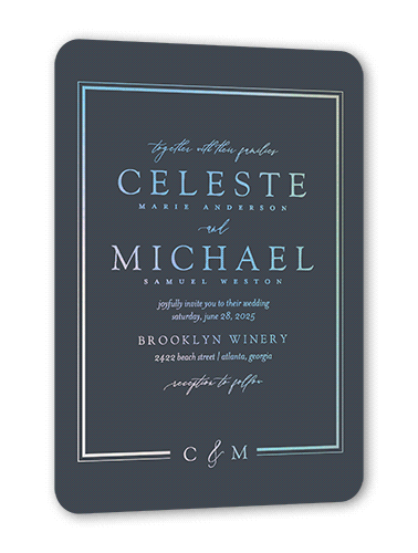 Sensational Shine Wedding Invitation, Gray, Iridescent Foil, 5x7, Matte, Personalized Foil Cardstock, Rounded, Gray