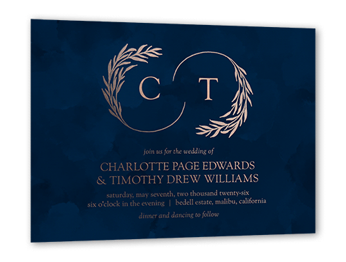 Reflective Rings Wedding Invitation, Rose Gold Foil, Blue, 5x7, Matte, Personalized Foil Cardstock, Square, Navy