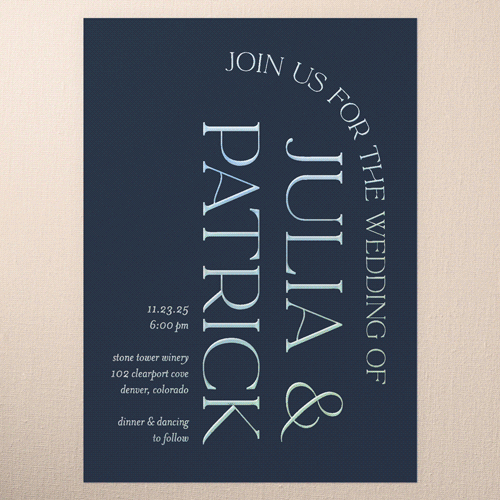 Modern Flow Wedding Invitation, Iridescent Foil, Blue, 5x7, Matte, Personalized Foil Cardstock, Square, Feather