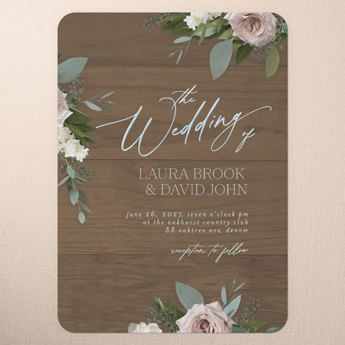 Classic Bouquet Wedding Invitation, Iridescent Foil, Brown, 5x7, Matte, Personalized Foil Cardstock, Rounded