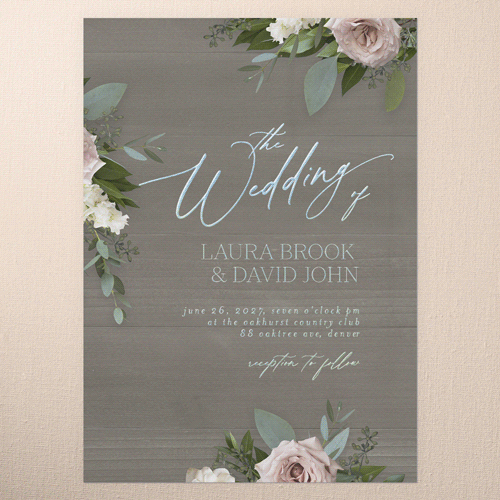Classic Bouquet Wedding Invitation, Gray, Iridescent Foil, 5x7, Matte, Personalized Foil Cardstock, Square