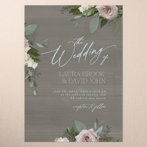 Classic Bouquet Wedding Invitation, Iridescent Foil, Gray, 5x7, Matte, Personalized Foil Cardstock, Square, Gray