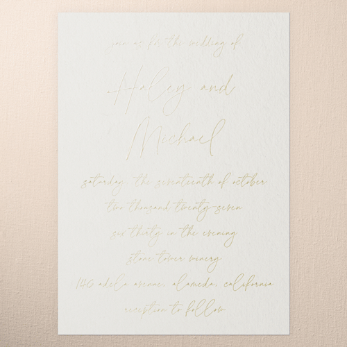 All Script Wedding Invitation, Gold Foil, White, 5x7, Matte, Personalized Foil Cardstock, Square, Almond