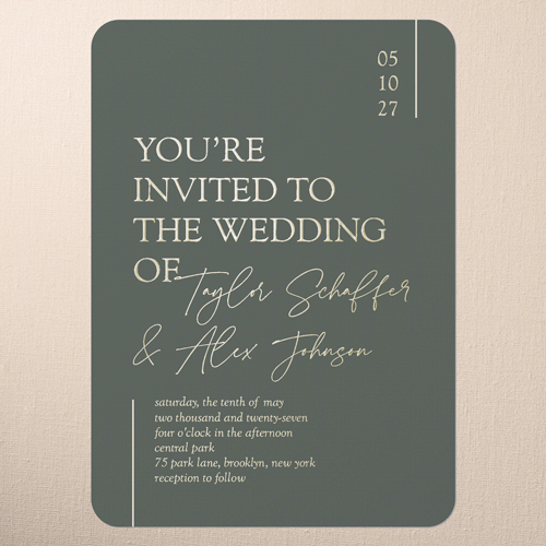 Divine Details Wedding Invitation, Gold Foil, Green, 5x7, Matte, Personalized Foil Cardstock, Rounded
