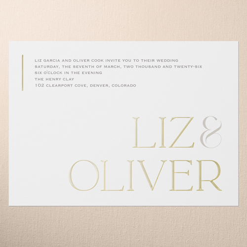 Classic Gleam Wedding Invitation, Gold Foil, White, 5x7, Matte, Personalized Foil Cardstock, Square, White