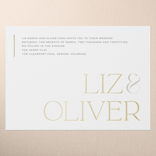 Classic Gleam Wedding Invitation, White, Gold Foil, 5x7, Matte, Personalized Foil Cardstock, Square, White
