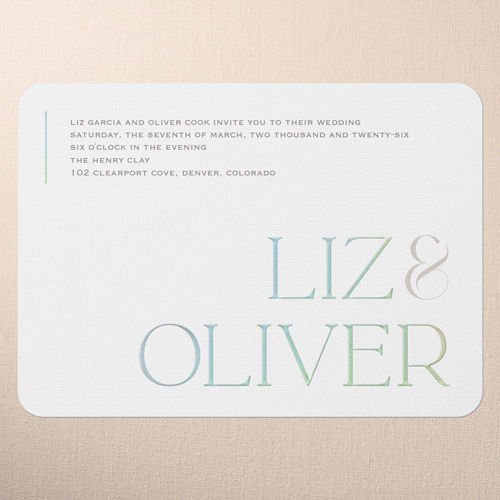 Classic Gleam Wedding Invitation, White, Iridescent Foil, 5x7, Matte, Personalized Foil Cardstock, Rounded