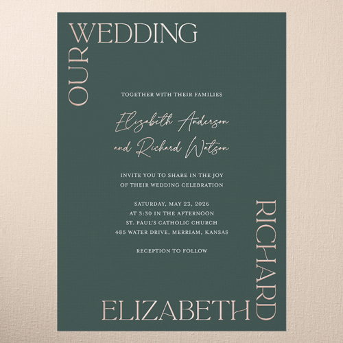 All Around Wedding Invitation, Rose Gold Foil, Green, 5x7, Matte, Personalized Foil Cardstock, Square