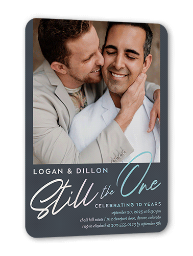 Still The One Wedding Anniversary Invitation, Iridescent Foil, Gray, 5x7, Matte, Personalized Foil Cardstock, Rounded, Gray
