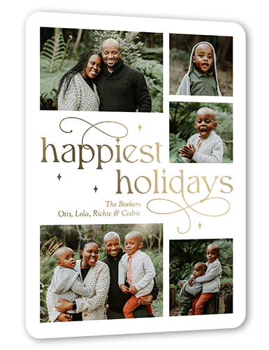 Twinkle Swashes Holiday Card, Gold Foil, White, 6x8, Holiday, Matte, Personalized Foil Cardstock, Rounded