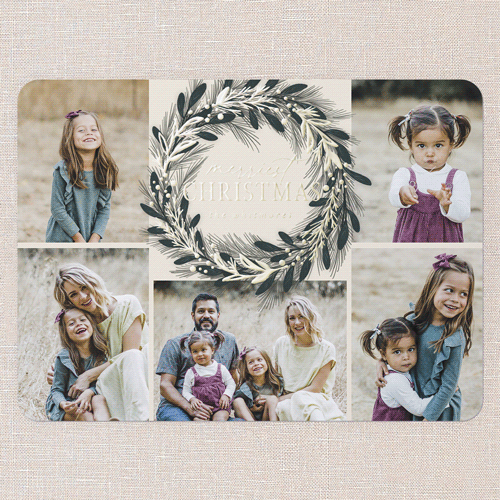 Foil Delight Wreath Holiday Card, Beige, Gold Foil, 6x8, Christmas, Matte, Personalized Foil Cardstock, Rounded, Cream