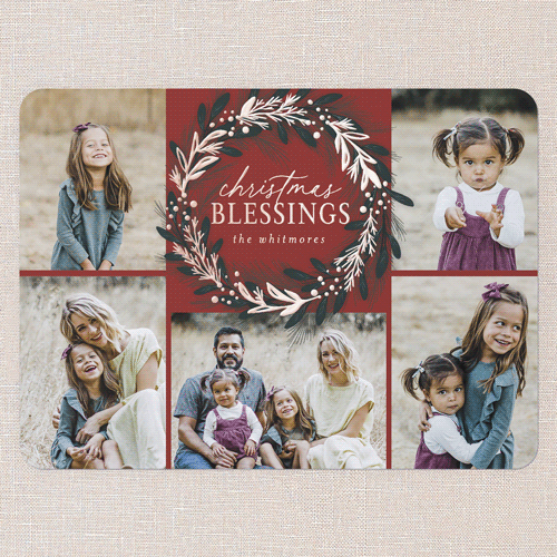 Foil Delight Wreath Holiday Card, Red, Rose Gold Foil, 6x8, Religious, Matte, Personalized Foil Cardstock, Rounded, Cinnamon