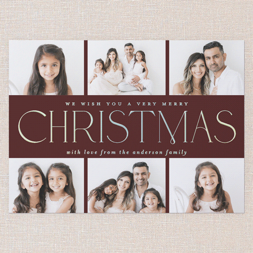 Elegant Middle Holiday Card, Red, Iridescent Foil, 6x8, Christmas, Matte, Personalized Foil Cardstock, Square, Red