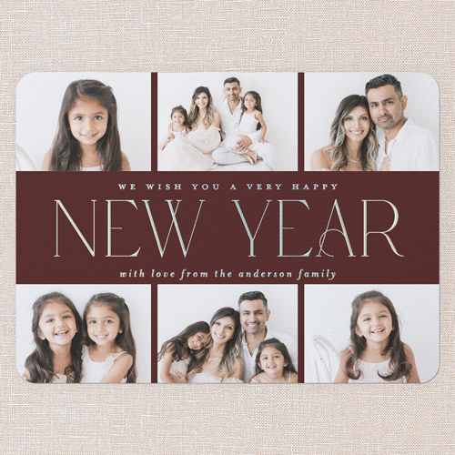 Elegant Middle Holiday Card, Red, Iridescent Foil, 6x8, New Year, Matte, Personalized Foil Cardstock, Rounded, Red