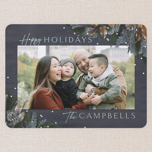 Mixed Metallic Marvel Holiday Card, Iridescent Foil, Grey, 6x8, Holiday, Matte, Personalized Foil Cardstock, Rounded, Burnt Ash