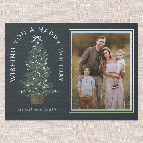 Small Sapling Holiday Card, Blue, Iridescent Foil, 6x8, Holiday, Matte, Personalized Foil Cardstock, Square, Blue