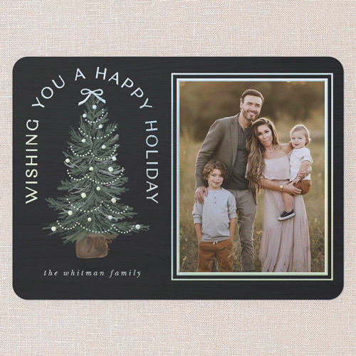 Small Sapling Holiday Card, Black, Iridescent Foil, 6x8, Holiday, Matte, Personalized Foil Cardstock, Rounded, Black