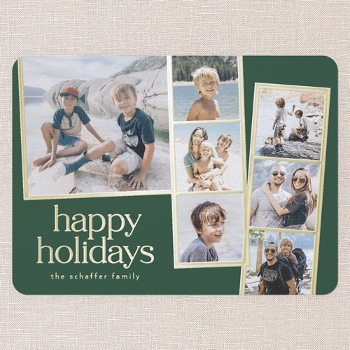 Photo Slides Holiday Card, Green, Gold Foil, 6x8, Holiday, Matte, Personalized Foil Cardstock, Rounded, Green