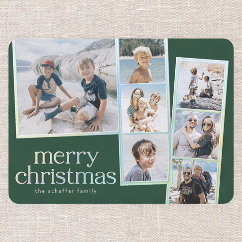 Photo Slides Holiday Card, Green, Iridescent Foil, 6x8, Christmas, Matte, Personalized Foil Cardstock, Rounded, Green