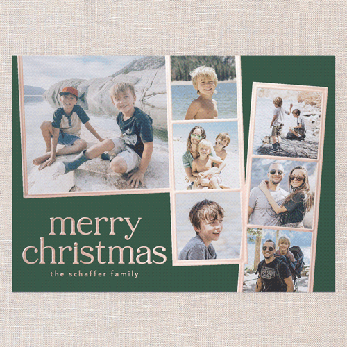 Photo Slides Holiday Card, Green, Rose Gold Foil, 6x8, Christmas, Matte, Personalized Foil Cardstock, Square, Green