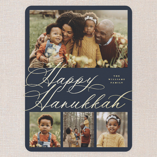 Timeless Penmanship Holiday Card, Gold Foil, Blue, 6x8, Hanukkah, Matte, Personalized Foil Cardstock, Rounded, Blue