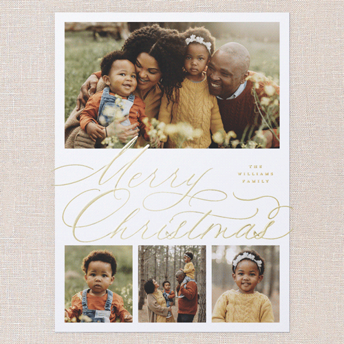 Timeless Penmanship Holiday Card, Gold Foil, White, 6x8, Christmas, Matte, Personalized Foil Cardstock, Square, White