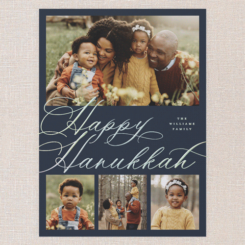 Timeless Penmanship Holiday Card, Iridescent Foil, Blue, 6x8, Hanukkah, Matte, Personalized Foil Cardstock, Square, Blue