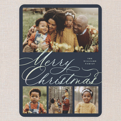 Timeless Penmanship Holiday Card, Iridescent Foil, Blue, 6x8, Christmas, Matte, Personalized Foil Cardstock, Rounded, Blue