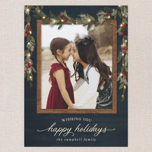 Gorgeous Frosty Garland Holiday Card, Blue, Gold Foil, 6x8, Holiday, Matte, Personalized Foil Cardstock, Square, Slate Blue