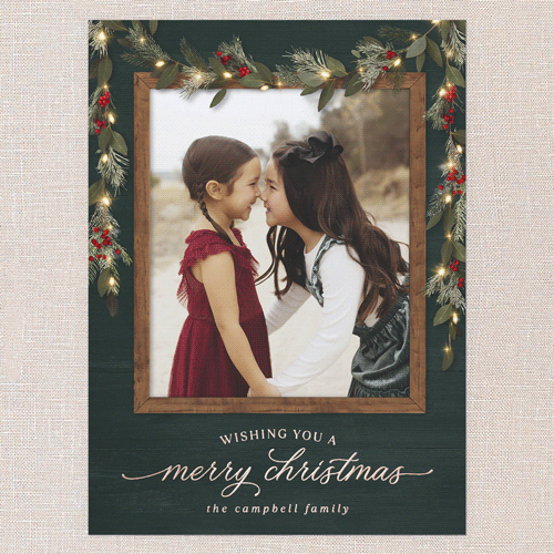 Gorgeous Frosty Garland Holiday Card, Green, Rose Gold Foil, 6x8, Christmas, Matte, Personalized Foil Cardstock, Square, Pine Grove