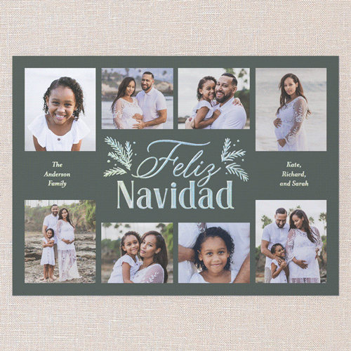 Botanical Touch Holiday Card, Green, Iridescent Foil, 6x8, Feliz Navidad, Matte, Personalized Foil Cardstock, Square, Green