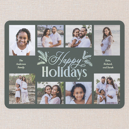 Botanical Touch Holiday Card, Green, Iridescent Foil, 6x8, Holiday, Matte, Personalized Foil Cardstock, Rounded, Green