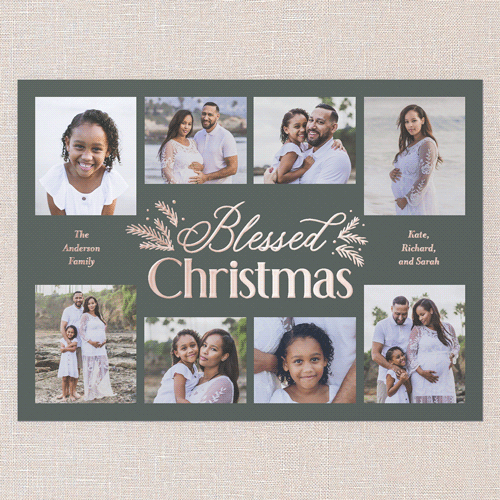 Botanical Touch Holiday Card, Rose Gold Foil, Green, 6x8, Religious, Matte, Personalized Foil Cardstock, Square, Green