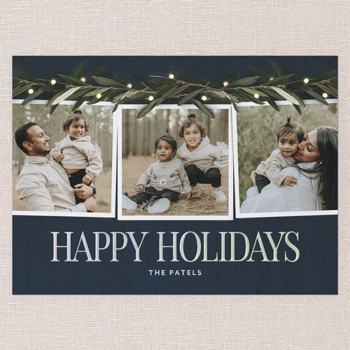 Beaming Laurel Holiday Card, Blue, Iridescent Foil, 6x8, Holiday, Matte, Personalized Foil Cardstock, Square, Blue
