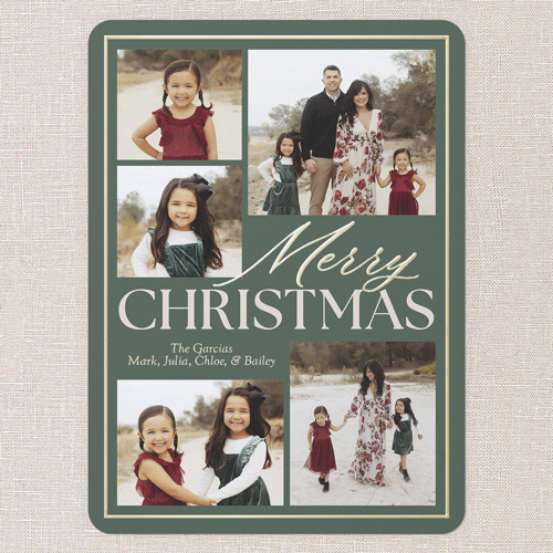 Classic Yuletide Holiday Card, Green, Gold Foil, 6x8, Christmas, Matte, Personalized Foil Cardstock, Rounded, Green