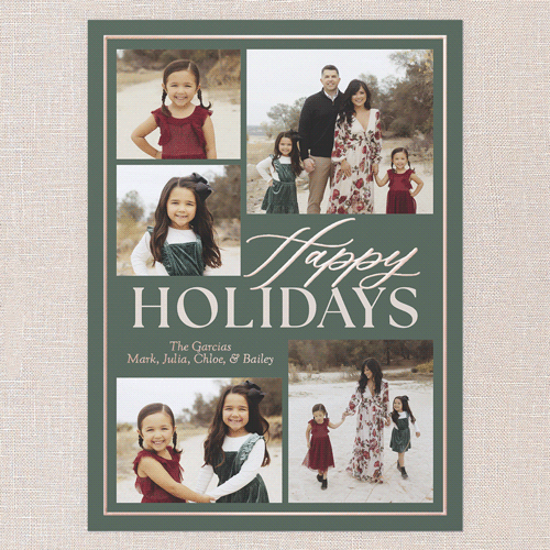 Classic Yuletide Holiday Card, Green, Rose Gold Foil, 6x8, Holiday, Matte, Personalized Foil Cardstock, Square, Green