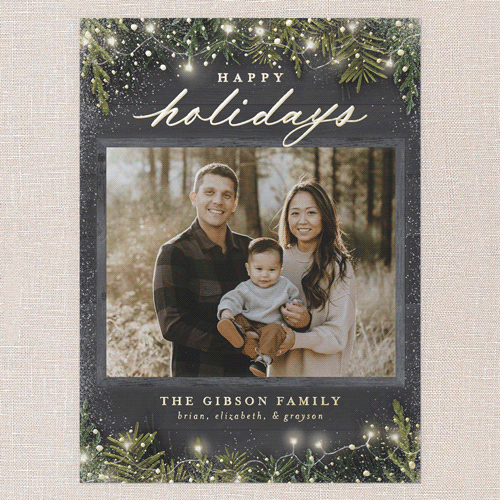 Earnest Evergreen Holiday Card, Black, Gold Foil, 6x8, Holiday, Matte, Personalized Foil Cardstock, Square, Black