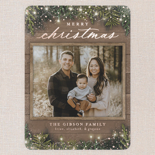 Earnest Evergreen Holiday Card, Beige, Rose Gold Foil, 6x8, Christmas, Matte, Personalized Foil Cardstock, Rounded, Rye