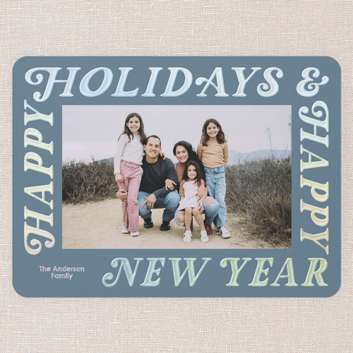 Wrap Around Holiday Card, Blue, Iridescent Foil, 6x8, Holiday, Matte, Personalized Foil Cardstock, Rounded, Blue