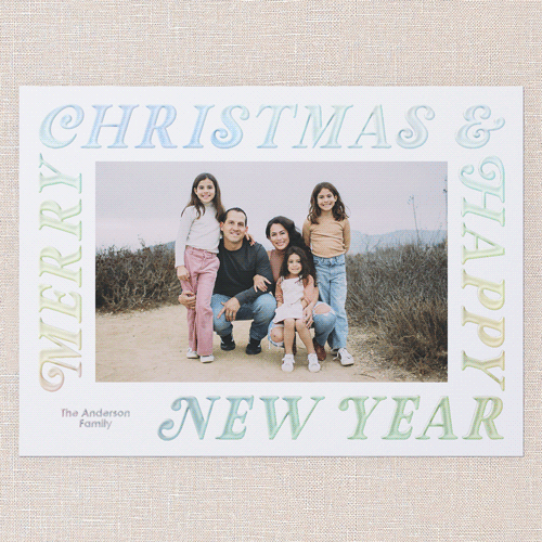 Wrap Around Holiday Card, White, Iridescent Foil, 6x8, Christmas, Matte, Personalized Foil Cardstock, Square, White