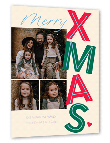 Large Xmas Christmas Card, Beige, Iridescent Foil, 6x8, Christmas, Matte, Personalized Foil Cardstock, Square