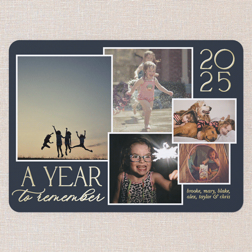 Golden Reflections New Year's Card, Gold Foil, Blue, 6x8, New Year, Matte, Personalized Foil Cardstock, Rounded, Navy